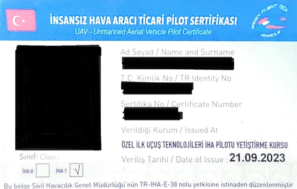 İHA-1 ticari sertifikası